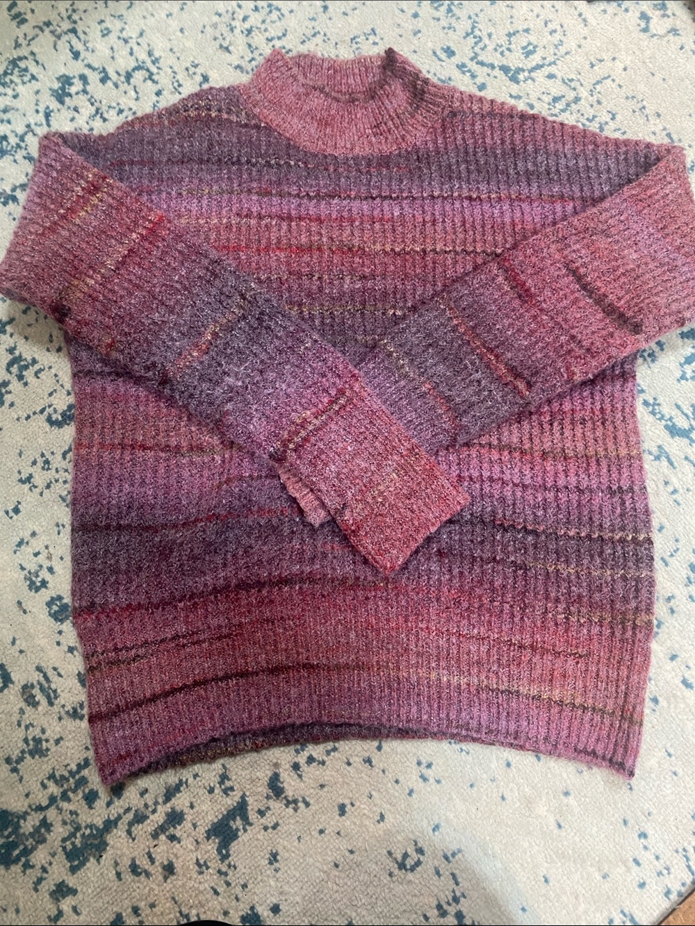 Christian Siriano Pink and Purple Gradient Ribbed Turtleneck Sweater